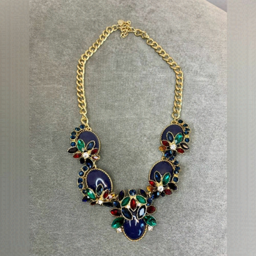 Talbots multicoloured gem jewelled rhinestone chunky statement necklace